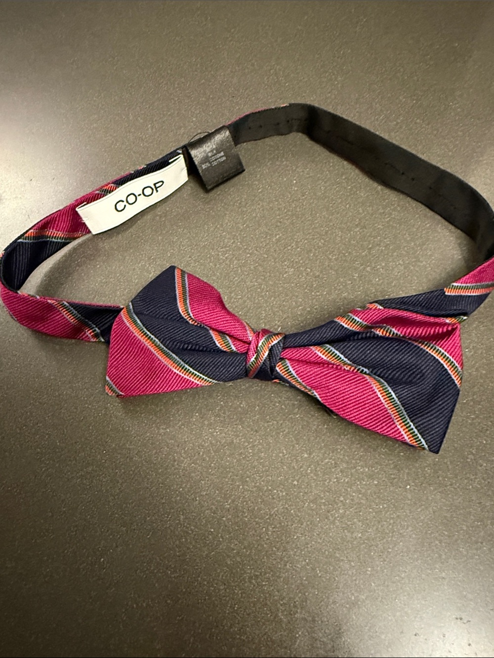 Men's Pink & Navy Striped Pre-Tied Bow Tie Silk